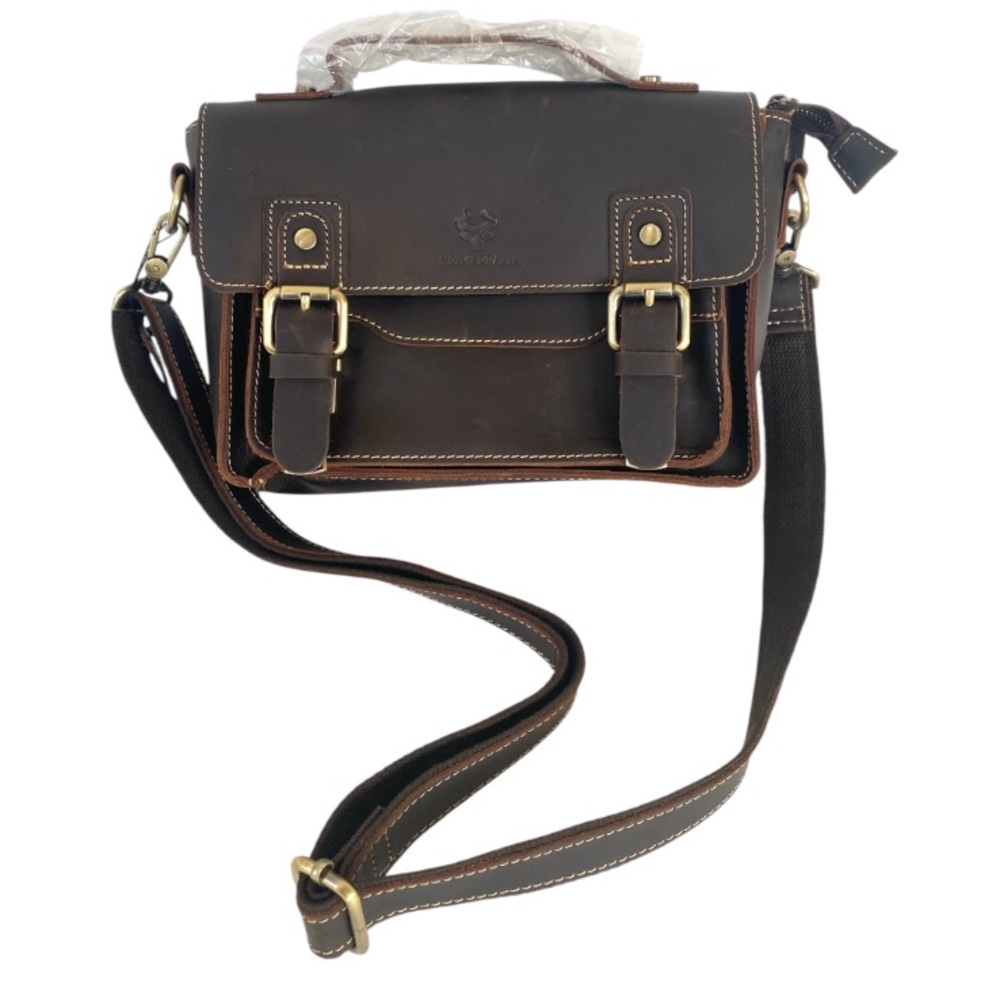 Humerpaul Leather Crossbody Messenger Bag Brown Commuter Satchel Brown NWT - Picture 6 of 14